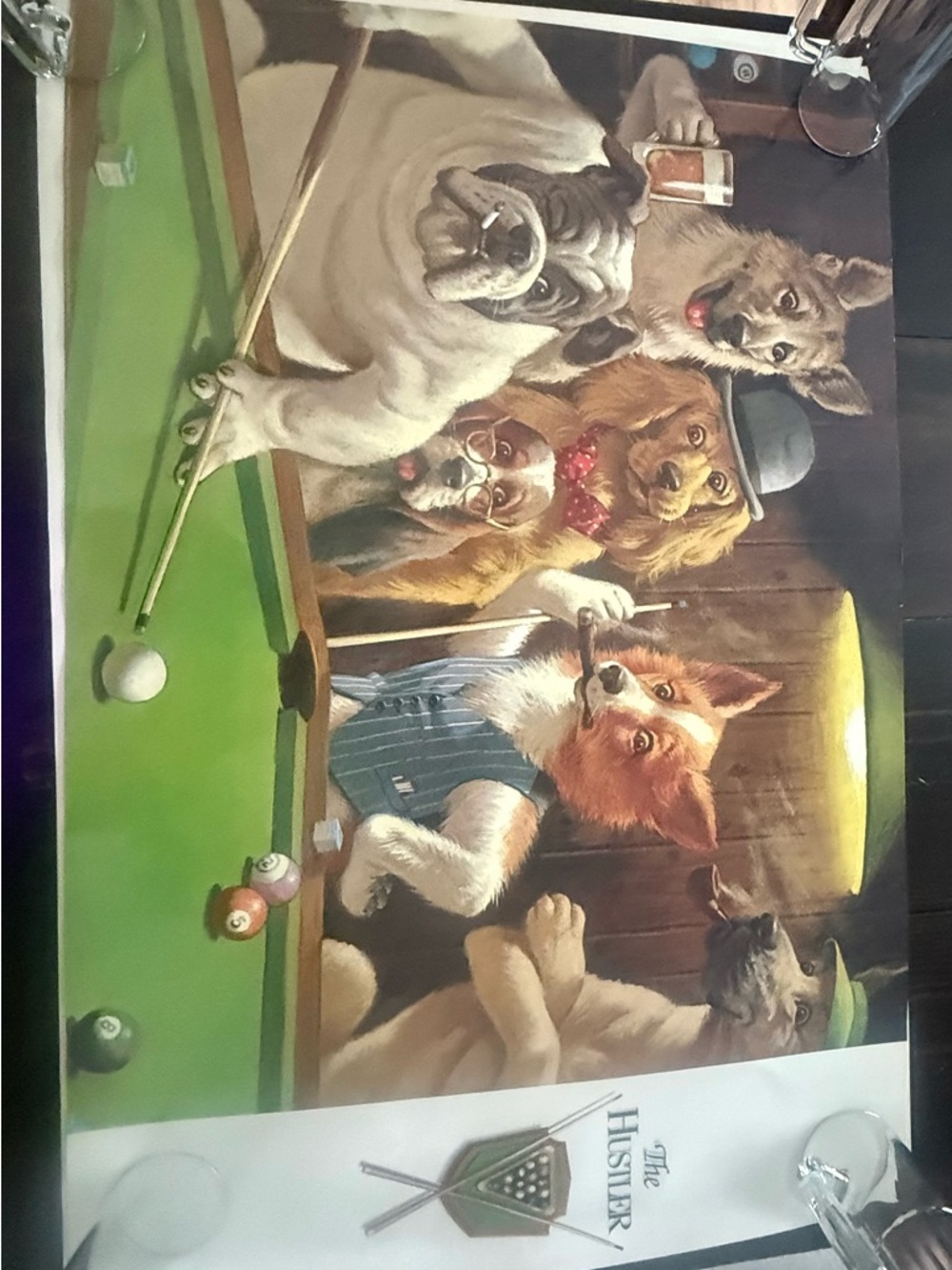 Dog poster with dogs playing pool